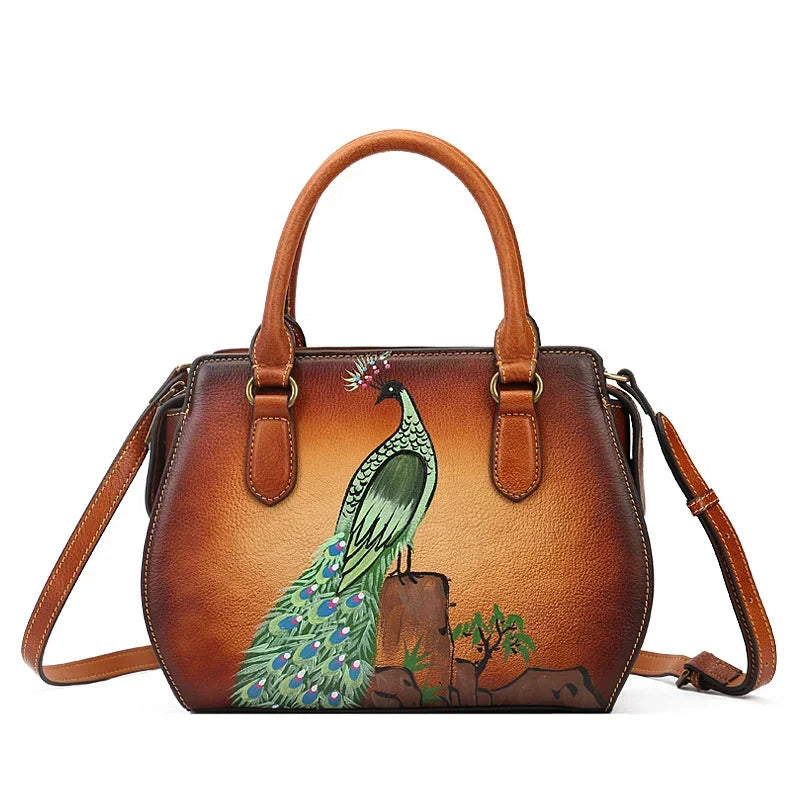 Real Women Shoulder For Ladies Retro Luxury Handmade Handbags 2024 New Leather Hand Painted Woman Crossbody Bags
