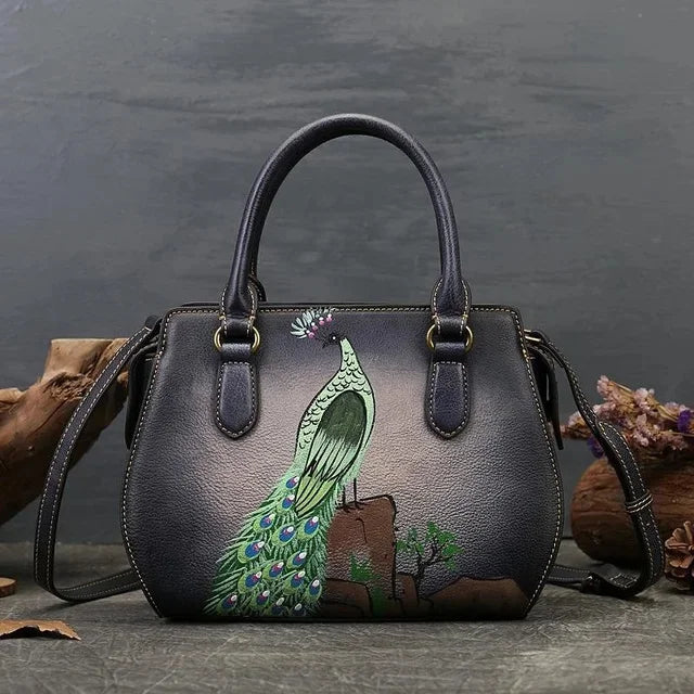 Real Women Shoulder For Ladies Retro Luxury Handmade Handbags 2024 New Leather Hand Painted Woman Crossbody Bags