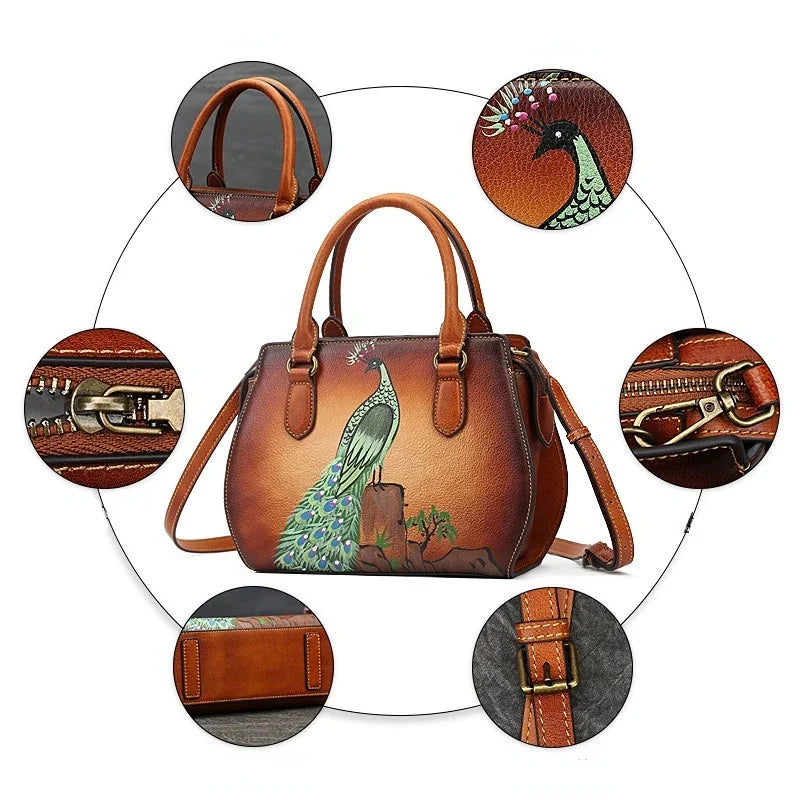 Real Women Shoulder For Ladies Retro Luxury Handmade Handbags 2024 New Leather Hand Painted Woman Crossbody Bags