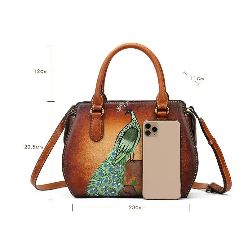 Real Women Shoulder For Ladies Retro Luxury Handmade Handbags 2024 New Leather Hand Painted Woman Crossbody Bags