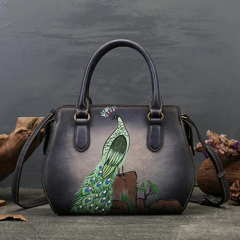 Real Women Shoulder For Ladies Retro Luxury Handmade Handbags 2024 New Leather Hand Painted Woman Crossbody Bags