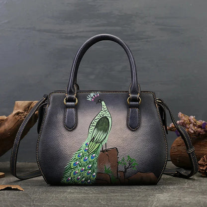 Real Women Shoulder For Ladies Retro Luxury Handmade Handbags 2024 New Leather Hand Painted Woman Crossbody Bags