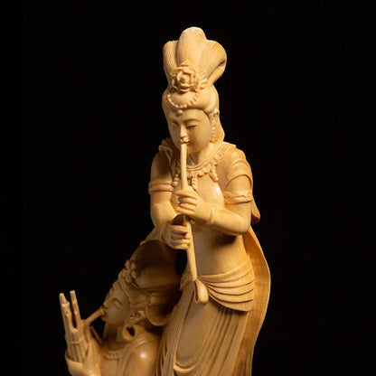 Rebound Lute Dunhuang Flying Fairy Boxwood Creative Wood Crafts Chinese Style Living Room Decoration Wood Carving Ornaments