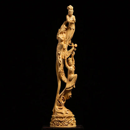 Rebound Lute Dunhuang Flying Fairy Boxwood Creative Wood Crafts Chinese Style Living Room Decoration Wood Carving Ornaments