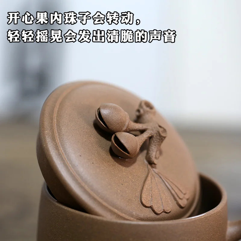 Recommended yixing purple sand cover cup old piece of mud pure manual office cup pistachios cup 450 cc