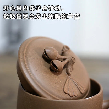 Recommended yixing purple sand cover cup old piece of mud pure manual office cup pistachios cup 450 cc