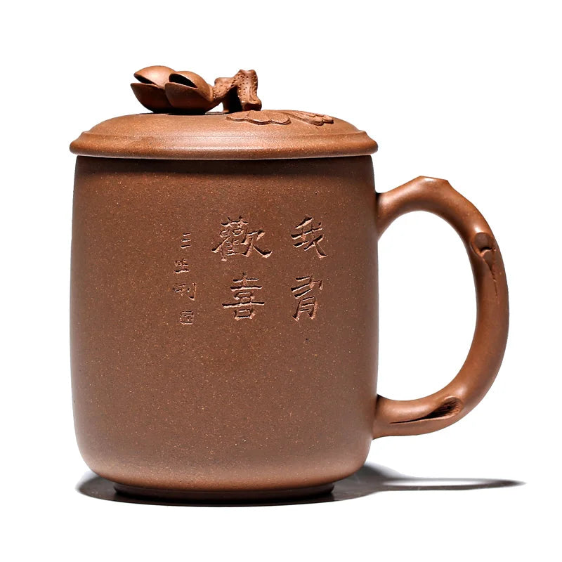 Recommended yixing purple sand cover cup old piece of mud pure manual office cup pistachios cup 450 cc