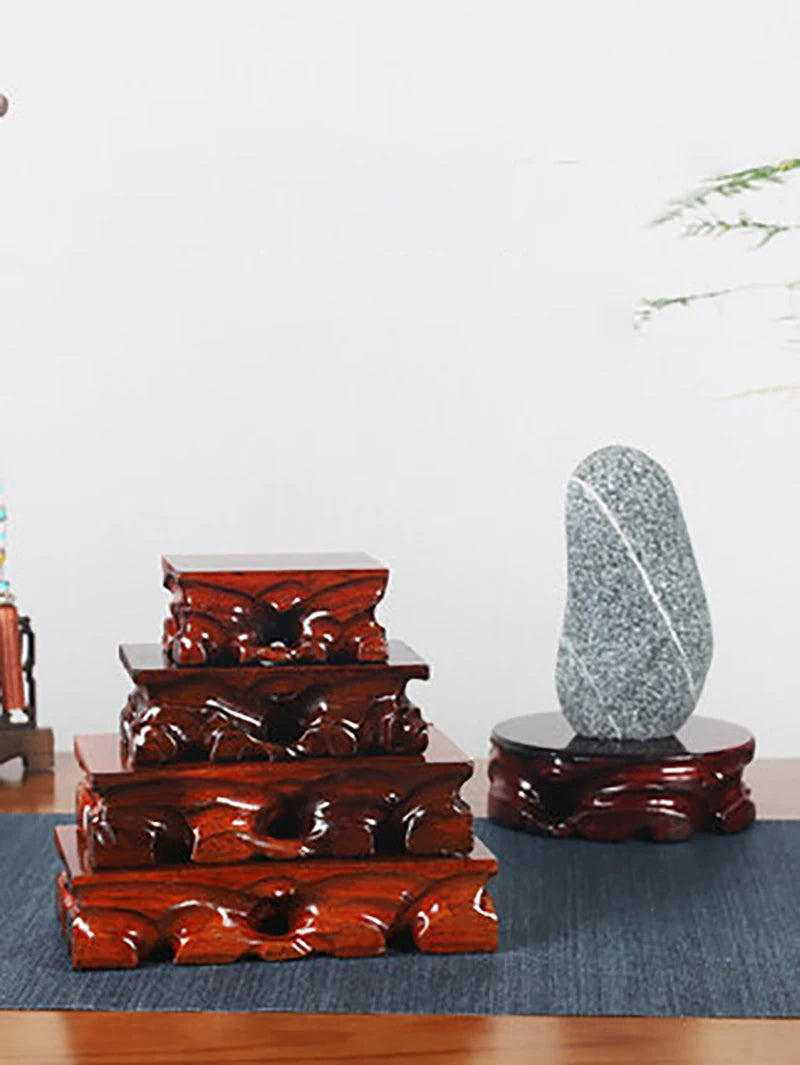 Rectangular Solid Wooden Carving Crafts Vase Ornaments Wood Block Floor Base Bonsai Teapots Aquarium Pedestal Display Stand