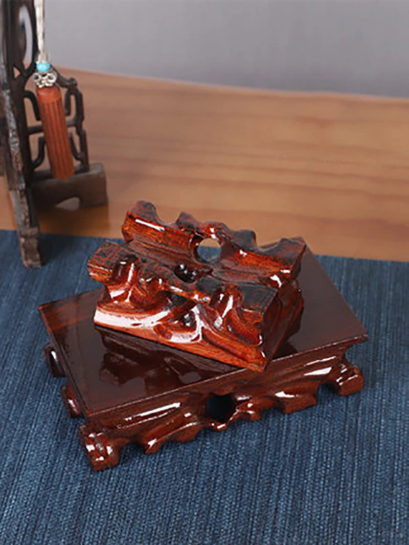 Rectangular Solid Wooden Carving Crafts Vase Ornaments Wood Block Floor Base Bonsai Teapots Aquarium Pedestal Display Stand