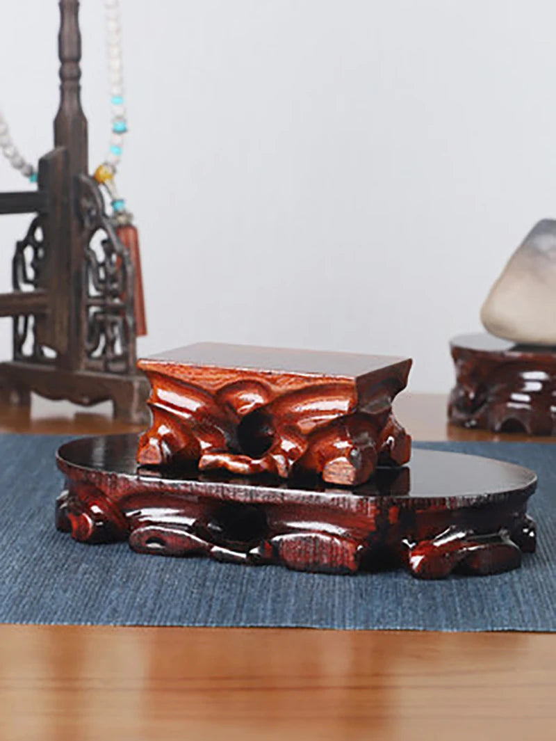 Rectangular Solid Wooden Carving Crafts Vase Ornaments Wood Block Floor Base Bonsai Teapots Aquarium Pedestal Display Stand