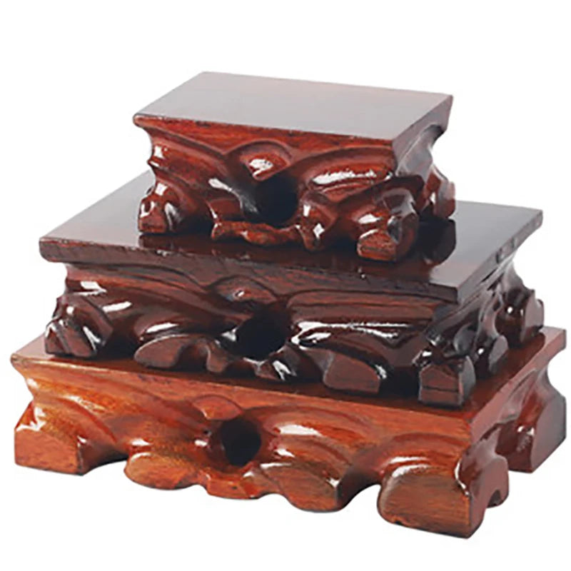 Rectangular Solid Wooden Carving Crafts Vase Ornaments Wood Block Floor Base Bonsai Teapots Aquarium Pedestal Display Stand