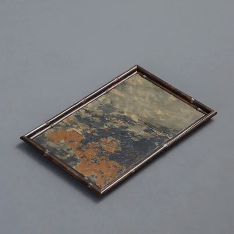Rectangular Stone and Bamboo Tea-Tray, Separable Natural Rock Plate, Kung Fu Tea Set, Room Decoration, Table, Office Decor