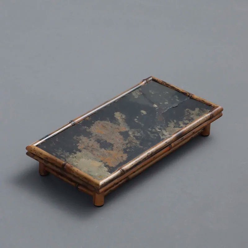 Rectangular Stone and Bamboo Tea-Tray, Separable Natural Rock Plate, Kung Fu Tea Set, Room Decoration, Table, Office Decor