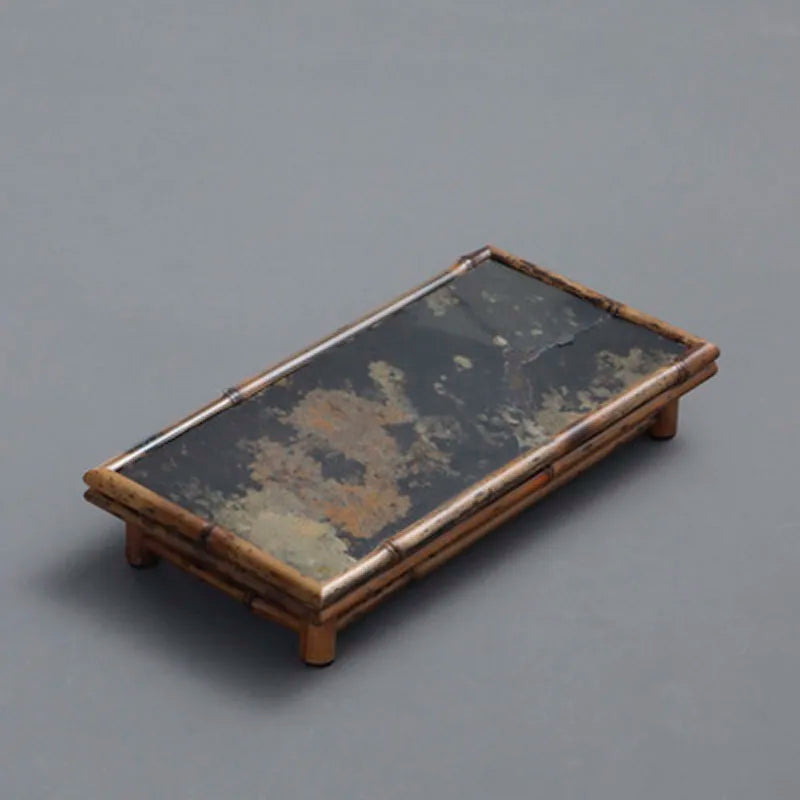 Rectangular Stone and Bamboo Tea-Tray, Separable Natural Rock Plate, Kung Fu Tea Set, Room Decoration, Table, Office Decor