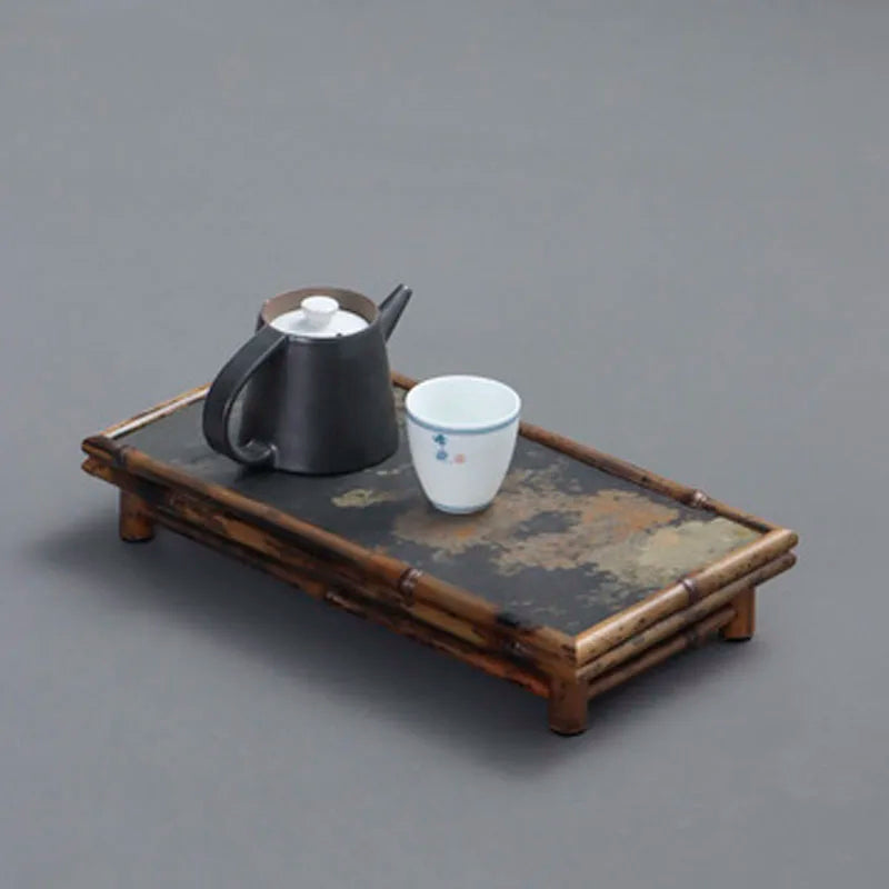 Rectangular Stone and Bamboo Tea-Tray, Separable Natural Rock Plate, Kung Fu Tea Set, Room Decoration, Table, Office Decor