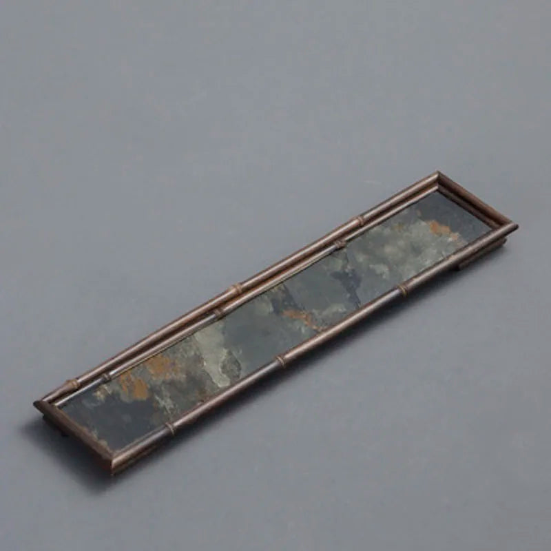 Rectangular Stone and Bamboo Tea-Tray, Separable Natural Rock Plate, Kung Fu Tea Set, Room Decoration, Table, Office Decor