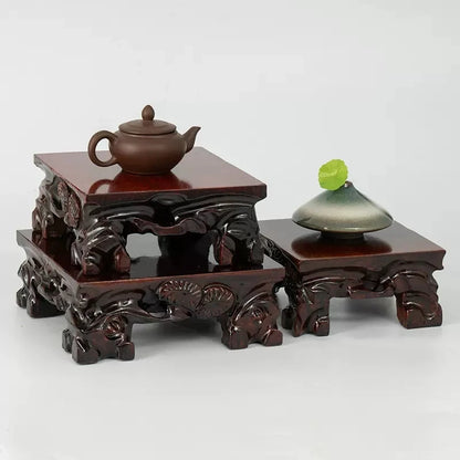 Rectangular flower potted base Solid wood handicrafts Ornaments Strange stones Mount Taishan stone potted  base
