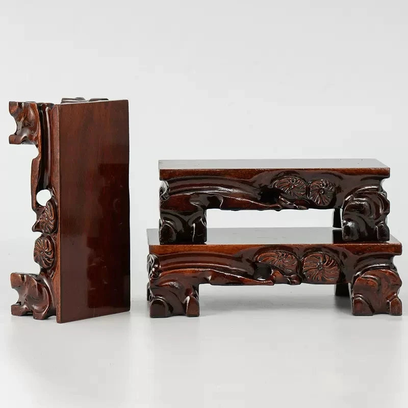Rectangular flower potted base Solid wood handicrafts Ornaments Strange stones Mount Taishan stone potted  base