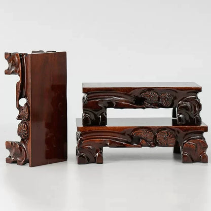 Rectangular flower potted base Solid wood handicrafts Ornaments Strange stones Mount Taishan stone potted  base