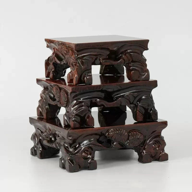 Rectangular flower potted base Solid wood handicrafts Ornaments Strange stones Mount Taishan stone potted  base