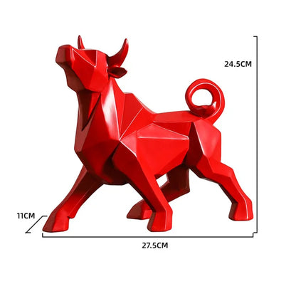 Red Bull Statues Art Geometric Resin Bison Sculpture Animal Home Decoration Tabletop Ox Figurine Ornament Office Modern Decor