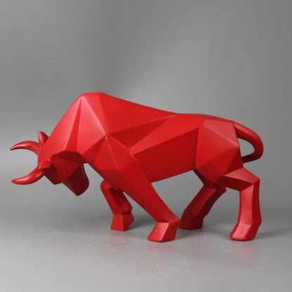 Red Bull Statues Art Geometric Resin Bison Sculpture Animal Home Decoration Tabletop Ox Figurine Ornament Office Modern Decor