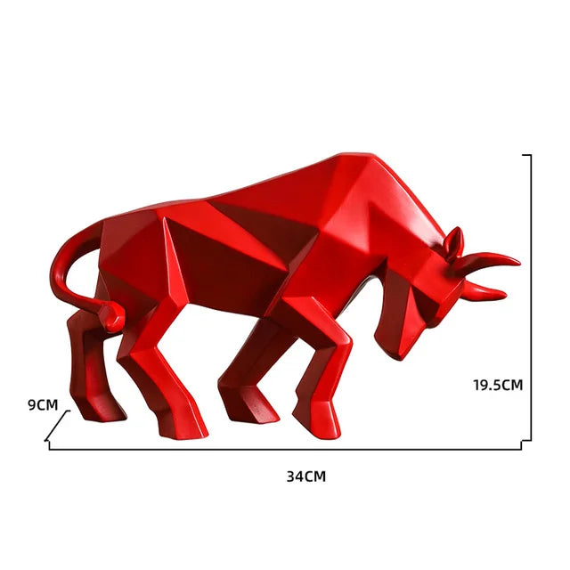 Red Bull Statues Art Geometric Resin Bison Sculpture Animal Home Decoration Tabletop Ox Figurine Ornament Office Modern Decor