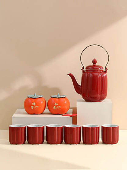 Red Ceramic Teapot Chinese Tea Pot Cup Beauty Kettle Wedding Supplies Household Tea Ceremony Customized Souvenir Gifts