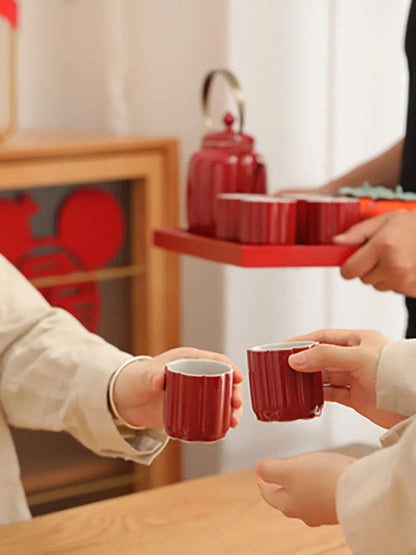 Red Ceramic Teapot Chinese Tea Pot Cup Beauty Kettle Wedding Supplies Household Tea Ceremony Customized Souvenir Gifts