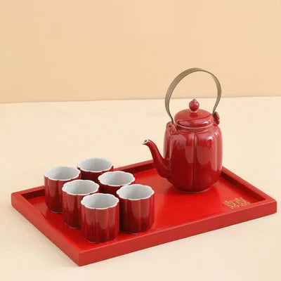 Red Ceramic Teapot Chinese Tea Pot Cup Beauty Kettle Wedding Supplies Household Tea Ceremony Customized Souvenir Gifts