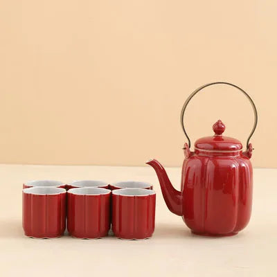 Red Ceramic Teapot Chinese Tea Pot Cup Beauty Kettle Wedding Supplies Household Tea Ceremony Customized Souvenir Gifts