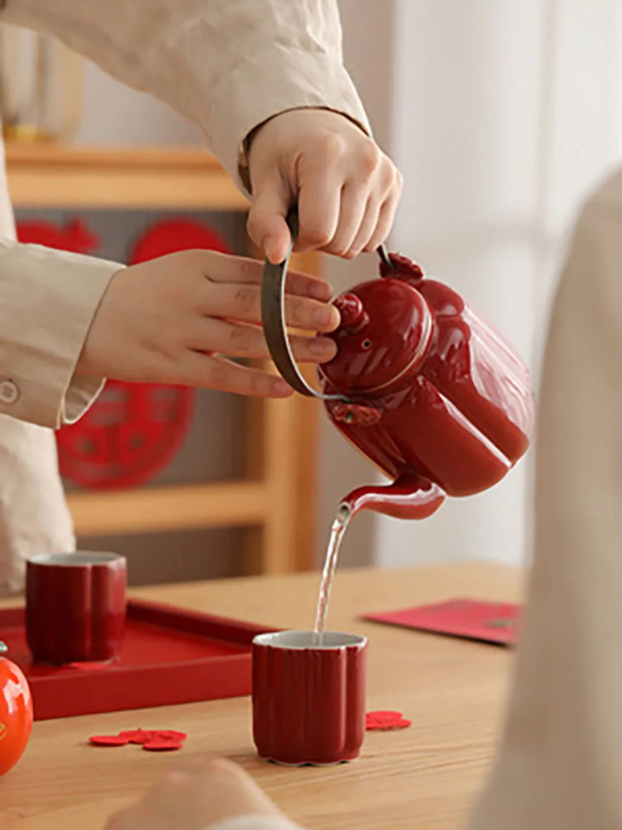 Red Ceramic Teapot Chinese Tea Pot Cup Beauty Kettle Wedding Supplies Household Tea Ceremony Customized Souvenir Gifts