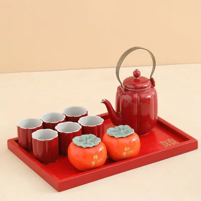 Red Ceramic Teapot Chinese Tea Pot Cup Beauty Kettle Wedding Supplies Household Tea Ceremony Customized Souvenir Gifts