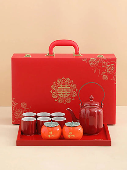 Red Ceramic Teapot Chinese Tea Pot Cup Beauty Kettle Wedding Supplies Household Tea Ceremony Customized Souvenir Gifts