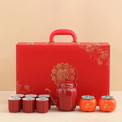 Red Ceramic Teapot Chinese Tea Pot Cup Beauty Kettle Wedding Supplies Household Tea Ceremony Customized Souvenir Gifts