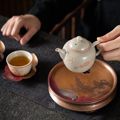 Red Copper Silver Gilded Pot Tray Dry Teapot Platform Tea Tray Water Storage Household Small Tea Table Retro Zen Water Constru