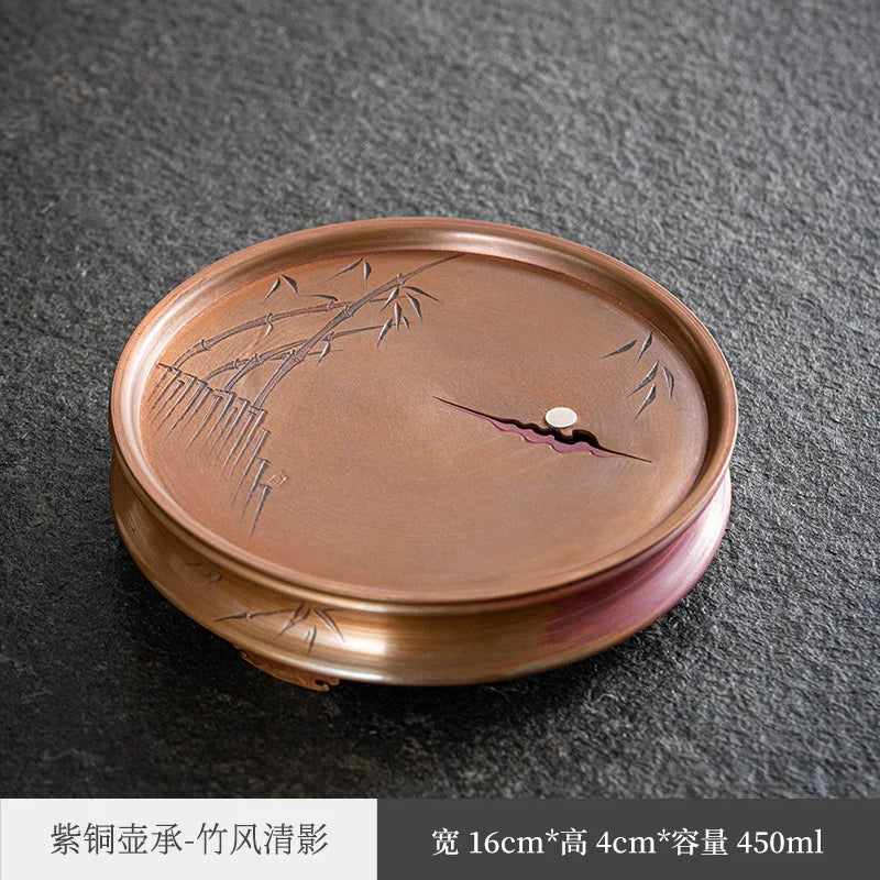 Red Copper Silver Gilded Pot Tray Dry Teapot Platform Tea Tray Water Storage Household Small Tea Table Retro Zen Water Constru
