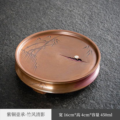 Red Copper Silver Gilded Pot Tray Dry Teapot Platform Tea Tray Water Storage Household Small Tea Table Retro Zen Water Constru