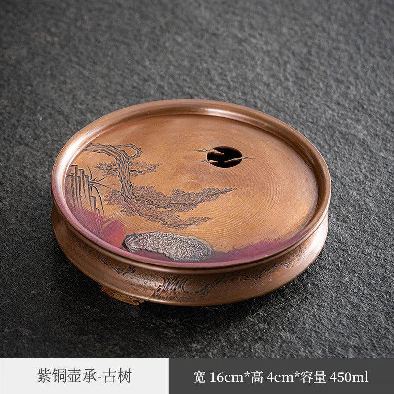Red Copper Silver Gilded Pot Tray Dry Teapot Platform Tea Tray Water Storage Household Small Tea Table Retro Zen Water Constru