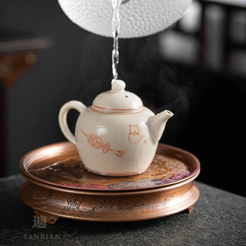 Red Copper Silver Gilded Pot Tray Dry Teapot Platform Tea Tray Water Storage Household Small Tea Table Retro Zen Water Constru