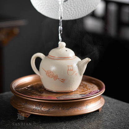Red Copper Silver Gilded Pot Tray Dry Teapot Platform Tea Tray Water Storage Household Small Tea Table Retro Zen Water Constru