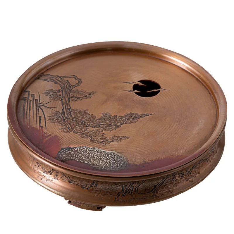 Red Copper Silver Gilded Pot Tray Dry Teapot Platform Tea Tray Water Storage Household Small Tea Table Retro Zen Water Constru