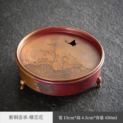Red Copper Silver Gilded Pot Tray Dry Teapot Platform Tea Tray Water Storage Household Small Tea Table Retro Zen Water Constru