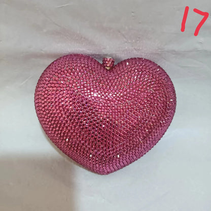 Red Full Diamond Women Evening Bags Clutch Rhinestone Wedding Birthday New Crystal Heart Shaped Ladies Dinner Bag Pink Clutches