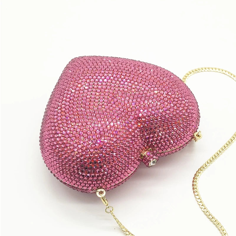 Red Full Diamond Women Evening Bags Clutch Rhinestone Wedding Birthday New Crystal Heart Shaped Ladies Dinner Bag Pink Clutches