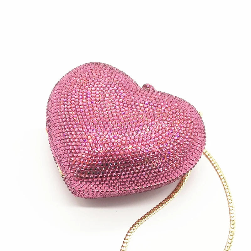 Red Full Diamond Women Evening Bags Clutch Rhinestone Wedding Birthday New Crystal Heart Shaped Ladies Dinner Bag Pink Clutches