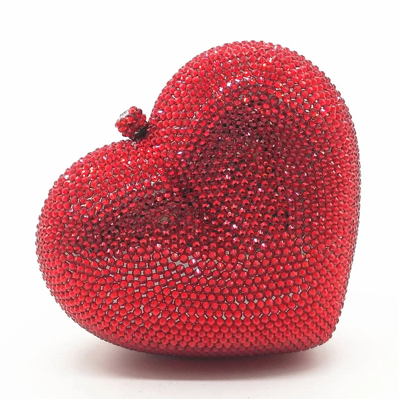 Red Full Diamond Women Evening Bags Clutch Rhinestone Wedding Birthday New Crystal Heart Shaped Ladies Dinner Bag Pink Clutches