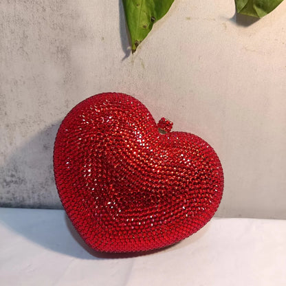 Red Full Diamond Women Evening Bags Clutch Rhinestone Wedding Birthday New Crystal Heart Shaped Ladies Dinner Bag Pink Clutches