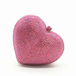 Red Full Diamond Women Evening Bags Clutch Rhinestone Wedding Birthday New Crystal Heart Shaped Ladies Dinner Bag Pink Clutches