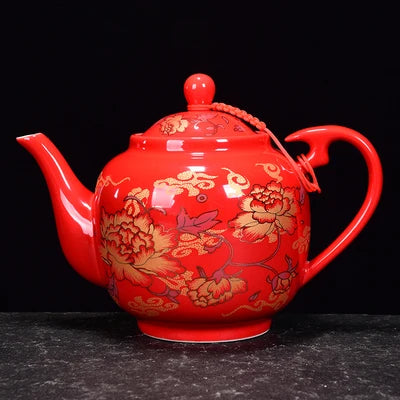 Red Glazed Roasted Golden Teapot Ceramic Household Kung Fu Da Hong Pao Black Tea Set Filter Handmade Tea Accessories Teaware